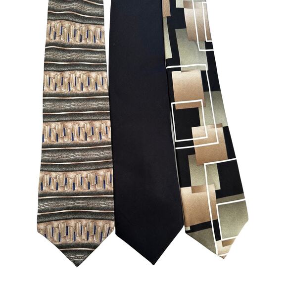 Three Vintage Puritan Silk Neckties in Black, Olive and Tans - Picture 1 of 5